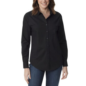 Gloria Vanderbilt Women Amanda Collared Fitted Button Down Top Black Size L